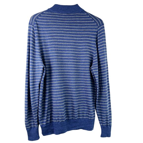 Donald Ross Men's SZ M 100% Merino Wool Blue Gray Striped 1/4 Zip Sweater - Picture 5 of 6